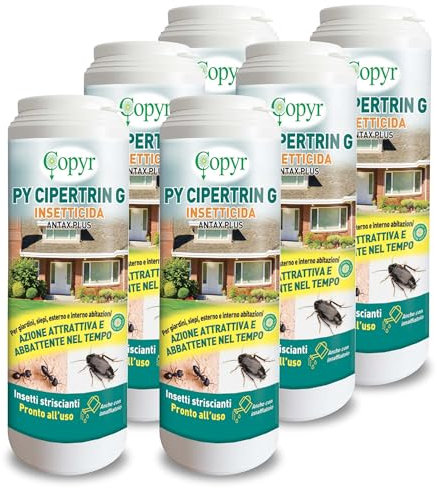 Copyr PY Cipertrin G Antax Plus - Insetticida Microgranulare Pronto all'Uso contro Formiche e Altri Insetti Striscianti, 500g x 6 Pz, Azione Attrattiva Abbattente, per Giardini Siepi Esterno e Interno