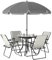Outsunny Conjunto de Mesa y Sillas Jardín de 6 Piezas Muebles de Jardín Exterior con 4 Sillas Plegables Mesa de Vidrio y Sombrilla para Terraza Patio Crema