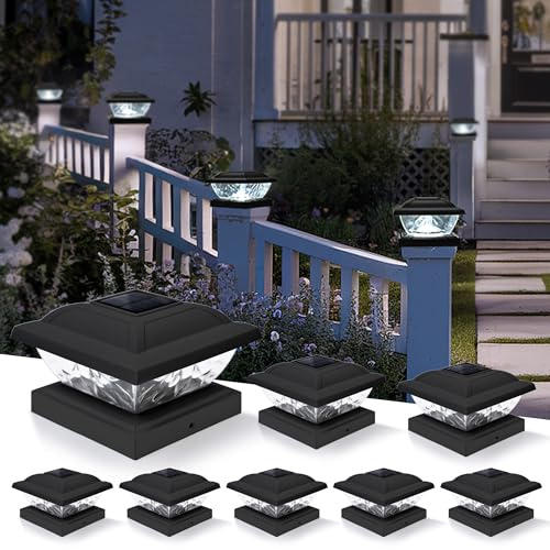Solpex Solar Post Lights, IP65 Waterproof Solar Lights Outdoor Garden Post Lamp, Cap for 5×5 4×4 3.5×3.5 inch, for Patio Fence Deck Wooden Posts(Black, 8 Pack)