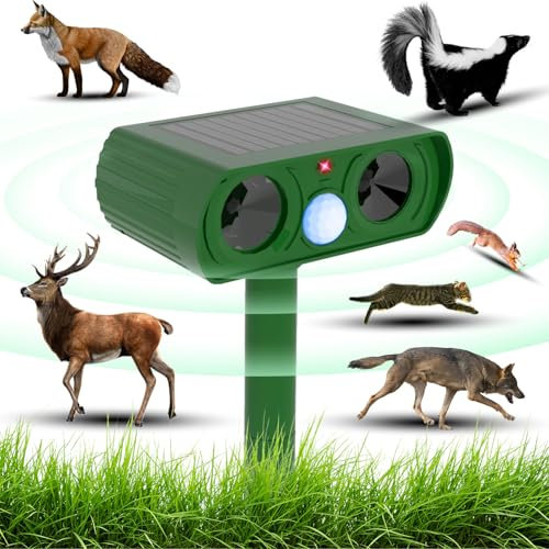 Cat Repellent for Gardens uk with Solar Powered Cat Repellent Ultrasonic PIR SensorIP54 Waterproof Dog Repellent Outdoor Squirrel Repellent