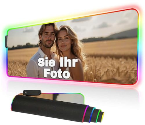 Gaming Mauspad mit Foto/Text/Logo, RGB Mousepad XXL, Personalisiertes Mauspads selbst gestalten, rutschfeste Gummi-Unterseite, Geschenkidee Männer, Frauen, Freunde, Gamer, 30 * 80cm-LED