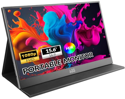 LR Portable Monitor, 15.6 Inch 1080P FHD USB-C HDMI Ultra Thin IPS HDR Display with Cover and Built-in Speaker, Travel Monitor for Laptop/PC/Phone/Mac/Xbox/Switch/PS4/PS5