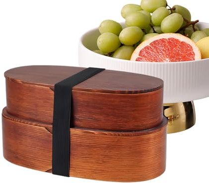 Be nto Box in legno, trasporto sicuro, 19 x 10 x 9,8 cm, contenitore impilabile per il pranzo, porta alimenti ecologico, chiusura con elastica, per scrivanie da ufficio, borse scolastiche