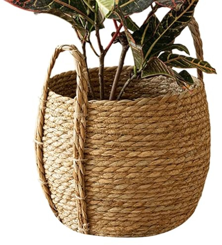 Generisch Cesta de Mimbre para Plantas, Maceta de Suelo con asa, Mimbre, para casa, Interior, salón, habitación de los niños, residencia universitaria, Granja, jardín, Patio