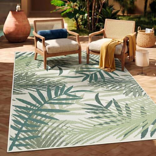 VIMODA Teppich In- & Outdoor Wetterfest – Balkon Terrasse Garten, Wohnzimmer & Küche -Waschbar,Size:200x280 cm;Farbe:Grün2