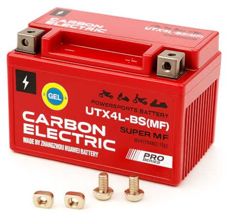 CarbonElectric Motorradbatterie YTX4L-BS 4Ah 12V GEL Akku – Wartungsfrei Vorgeladen für Roller Quad ATV Scooter
