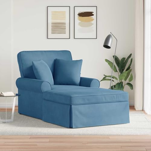 faucqel Chaiselong med kjol och 2 kuddar blå manchestertyg 91 x 157 x 91 cm vardagsrum soffa avslappningsstol med avtagbar sittdyna och stabil plywoodram för mysig avkoppling