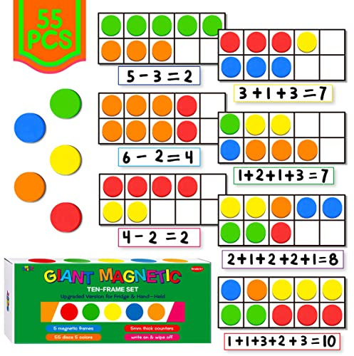 Magnetisches Zehner-Rahmen-Set, inklusive 5 Rahmen (nicht ausgehöhlt) und 55 farbenreichen Scheiben (verbesserte Version für Kühlschrank & tragbar)