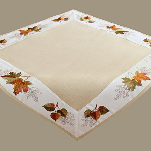 Tischdecke 85 x 85 cm Stickerei Blätter beige bunt Mitteldecke Herbst Tischdeko Herbstdeko