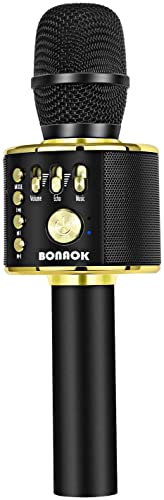 BONAOK Karaoke Microphone, Wireless Bluetooth Microphone, 3-in-1 Portable Mic karaoke Mic Birthday Gift Home Party Karaoke Machine for Android/iPhone/iPad PC (Q37 Black Gold)