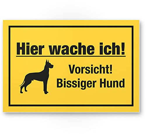Komma Security Hier wache ich Vorsicht bissiger Hund - Hunde Schild Hinweisschild Gartentor Gartenzaun - Türschild Haustüre Warnschild Abschreckung Einbruchschutz - Achtung Hund