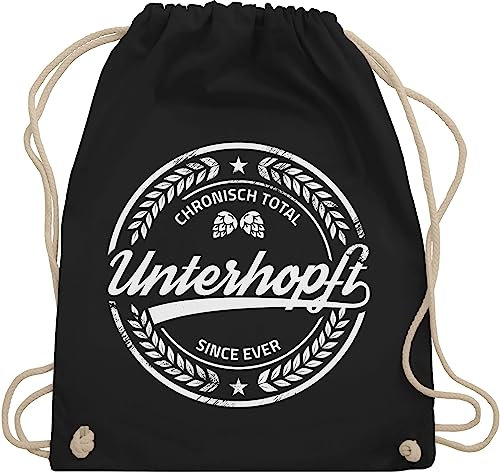 Turnbeutel Rucksack - Sprüche Statement mit Spruch - Chronisch Unterhopft Bierliebhaber Geschenk Bier - Unisize - Schwarz - alkohol beutel+rucksack+mit+sprüchen sprueche sauf beutel sprüchen