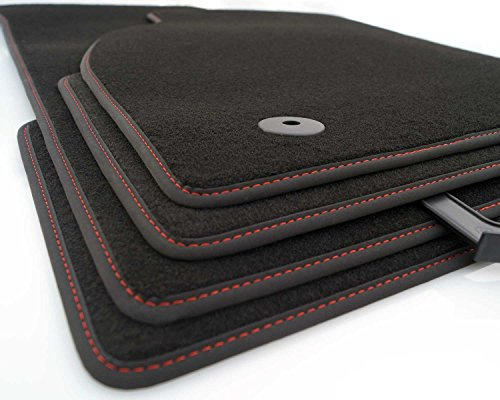 kh Teile Premium Fußmatten für Grandland X (Ziernaht Rot) Premium Velours Automatten Original Qualität 4-teilig Schwarz