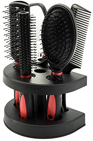 5pcs Hair Care Brush Set Pro Detangle Hair Brush Women Ladies Hair Care Massage Brush with Mirror and Holder Hair Styling Tools Adults & Kids (Red)