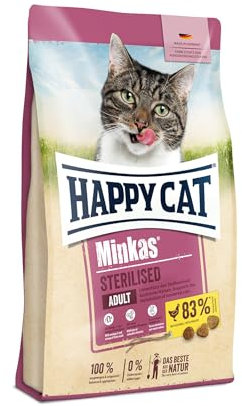 Happy Cat 70409 – Happy Cat Minkas Sterilised Geflügel – Trockenfutter mit Yucca für kastrierte Katzen – 10 kg Inhalt