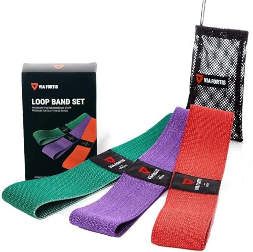 VIA FORTIS® Booty Band - Loop Band aus Stoff [rutschfest & reißfest] - Fitness-Band/Gymnastik-Band als Set oder einzeln für Beine, Po und Arme - Textil statt Gummi