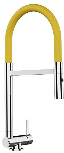 Unterfenster Wasserhahn Küchenmischer mit schwenkbarem Auslauf und abnehmbarer 2 strahl Handbrause - Gesamthöhe abgeschwenkt nur 45mm // Auslauf drehbar 360° - Gelb