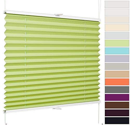 etusimo Klemmfix Plissee Rollo Faltrollo nach Maß | Breite 20-130 cm | Höhe 30-250 cm | Klemmträger Montage ohne Bohren | Sonnenschutz Blendschutz (Breite 50,1-70 cm x Höhe 200,1-250 cm, Grün)