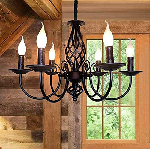 Pendelleuchte Antik Industrie Hängeleuchte Klassische Anhänger Kerze Kronleuchter Höhenverstellbar E14 Schmiedeeisen Hängelampe Landhausstil Stil Wohnzimmer Einfach Pendellampe,Schwarz,6 heads