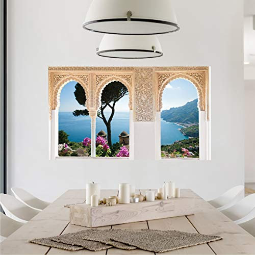Bilderwelten Wandtattoo Strand Meer 50x100cm Verziertes Fenster Ausblick vom Garten aufs Meer