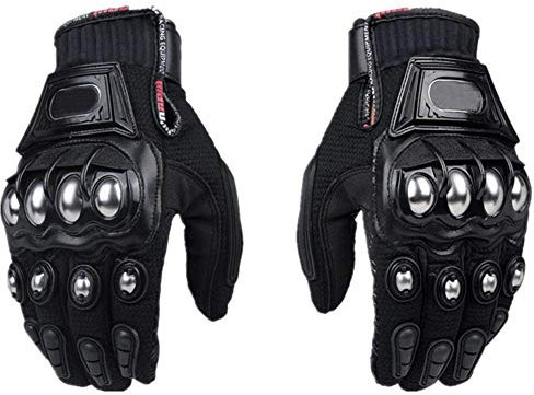 Oubaiya Outdoor Glove Steel Knuckle Motorcycle Motorbike Powersports Safety Gloves (Black, L)