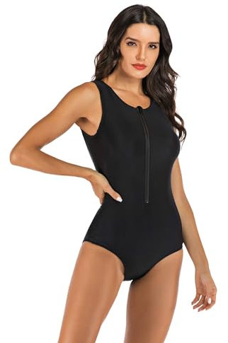 Beachkini Costume da Bagno a Maniche Lunghe con Zip da Donna Costume Intero da Bagno ricreativo Rash Guards