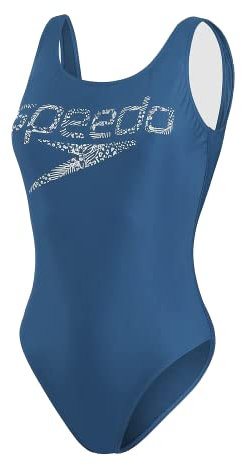 Speedo Logo Deep U-Back Costume intero Donna, Benzina Scura/Bianco, 40