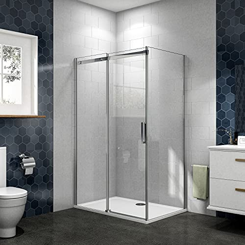 Porta Scorrevole con Parete Fissa Misura 140x80 cm per Box Doccia Angolare Alto 195 cm in Vetro Temperato Trasparente Anticalcare da 8 mm Cromato Lucido