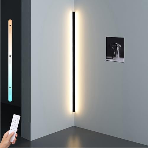 LANMOU Lange LED Wandleuchte Innen Dimmbar mit Fernsteuerung, Schwarz Eck Wandlampe Treppen LED Beleuchtung, 3000K-6000K, Modern Wohnzimmer Wandbeleuchtung Aus Aluminium, 80cm/18w