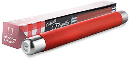 DiLui - Silikon Teigroller - Einfaches Ausrollen mit Antihaft Nudelholz - Teigrolle für Pizzateig, Fondant, etc. - BPA-Frei und Spülmaschinenfest… (Rot)