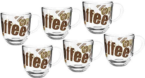 Leonardo Napoli Kaffee-Tassen 6er Set, spülmaschinengeeignete Kaffee-Becher mit Motiv, kleine Glas-Tasse mit Henkel, mikrowellenfest, 280 ml, 024235