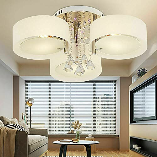 Kristall Kronleuchter Modern LED Deckenleuchte Drei Beleuchtungsmodi Schlafzimmer Wohnzimmer Kristall Deckenlampe E27-Lampe mit Fernbedienung (3 Köpfe)