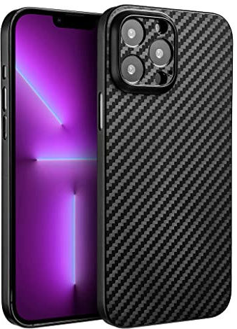 Doupi UltraSlim Case for iPhone 13 Pro Max (6.7 Inches), Carbon Fibre Look, Black, Wireless Charging Compatible