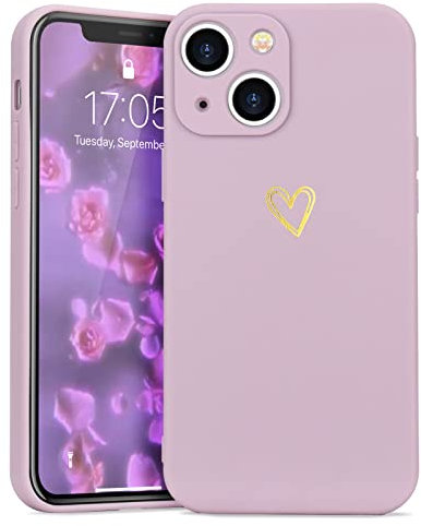 Wirvyuer Custodia Compatibile con iPhone 13 Cover Ragazze Oro Amore Cuore Custodia protezione fotocamera Morbido Silicone Cover Protettiva Antiurto Gold Love Case per iPhone 13 Viola
