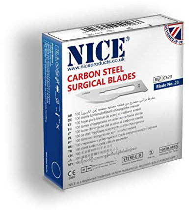 100 x NICE No.23 Sterile Carbon Steel CS23 Surgical Blades