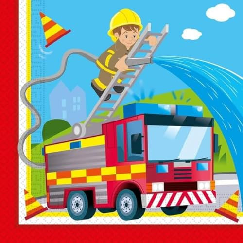 Procos - Papierservietten FSC Feuerwehrmann Firefighters (33 x 33 cm, Doppeltuch), 20 Stück, mehrfarbig, 94181, Mittel