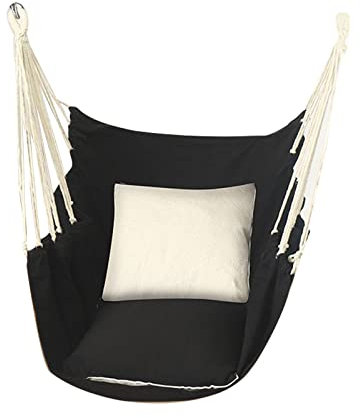 SRHWBF Hängesessel Hängestuhl für Erwachsene & Kinder Hängesitz für Indoor & Outdoor Belastbar bis 150 kg Enthält Haken Tragetasche (Black White)