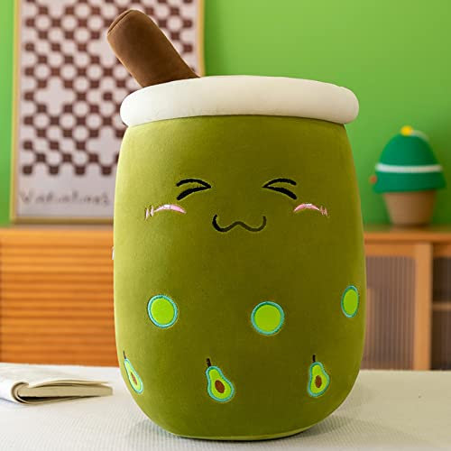 EXQULEG Bubble Tea Plüschtier Boba Kuscheltier Plüschpuppen Weiche Kuscheltier Tee Weiche Puppe Teetasse Kissen Kinderspielzeug (Avocado-Grün Schielen, 50cm)