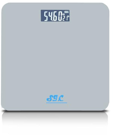 Digitale Personenwaage mit Präzisionssensor, professionell, ultradünn, aus gehärtetem Glas, mit LCD-Display, max. 180 kg (Grau)