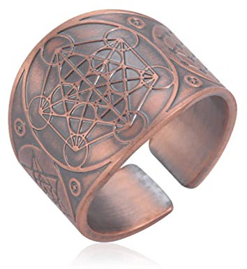 Amaxer Sieben Erzengel Ring für Männer Metatrons Würfel Edelstahl Das Siegel von Solomon Tetragrammaton Erzengel Schutz Verstellbarer Ring Statement Band für Männer Frauen (Metatrons Würfel-Bronze, 9)