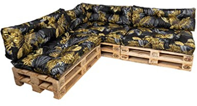 TexDeko® Garden Palettenkissen 120x80x18cm wasserabweisend UV - beständig In- & Outdoor Premium Sitzkissen gesteppt Palettenauflage für Europaletten (7-TLG Set, Blume)