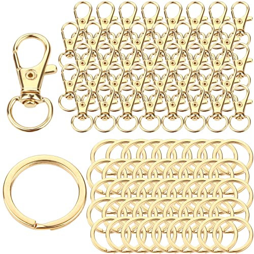 Schlüsselring Edelstahl Klein 80 Stück Karabiner Schlüsselanhänger Basteln Selber Machen Ringe Karabinerhaken mit Drehgelenk(Golden)
