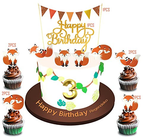 Regendeko Happy Birthday Fuchs Party Tortendeko Waldtiere Safari Tortendeko Kindergeburtstag Kuchendeko Geburtstag Junge