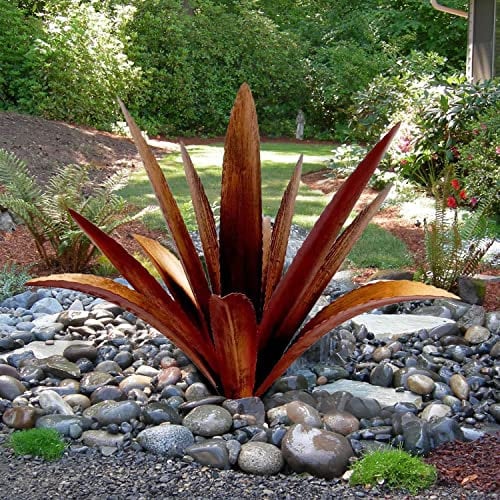 clyqyy DIY Metall Agave Pflanze Kunst Hof Tequila Kunst Skulptur Tequila rustikale Gartenskulptur Statue Outdoor-Dekoration, Agave-Metallpflanzen für Hof, Garten, Rasen, Ornamente (12 Blätter, gelb)