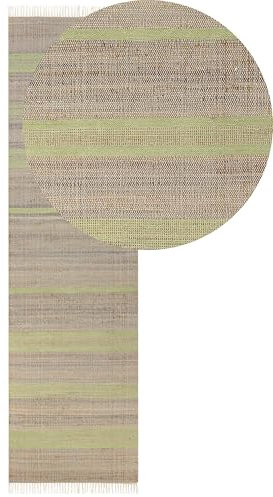 Beliani Alfombra de Yute Beige Claro Natural Verde Claro 80 x 300 cm a Rayas borlas Talpur