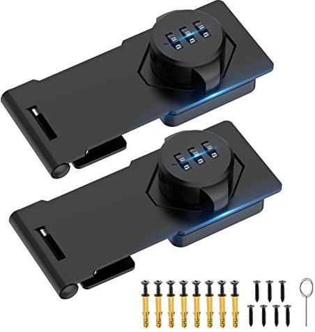 MeBantoo Household Cabinet Password Hasp Locks, Cabinet Locks with Combination, Door Security Slide Latch for Small Barn Doors, Bathroom, Outdoor, Garden (Black - 2 Pack)