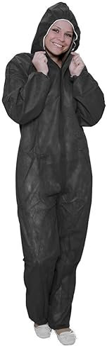 10 x Einweg Overall schwarz | Maleroverall Schutzanzug für leichte Malerarbeiten, Lackierarbeiten, Reinigungsarbeiten | Maleranzug Schutzkleidung Lackieranzug Einweganzug Overall mit Kapuze (XXL)