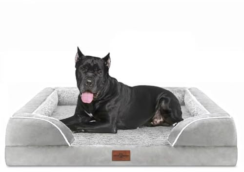 Comfort Expression, orthopädisches Hundebett aus Schaumstoff für extra große Hunde, wasserdicht, waschbares Hundesofa mit abnehmbarem Bezug und rutschfestem Boden (XXL, grau-weiß)