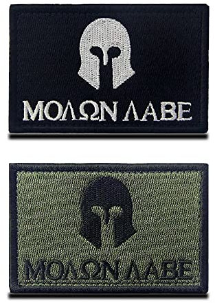 Zcketo 2 Pack Ancient Molon Labe Tactical Spartan Helmet Hook and Loop Embroidered Emblem Patch for Clothes Jersey Backpack Caps Dog Vest Travel Tactical Military Equipment