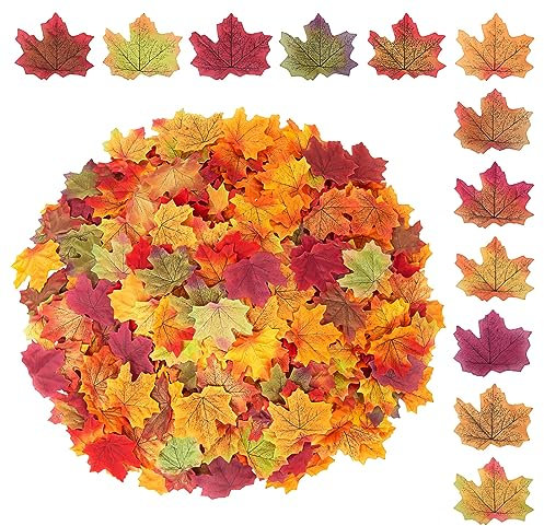 600 Stück Simulation Ahornblatt, 12 Künstliche Herbst Ahornblätter, Herbstblätter Künstlich, Herbst Blätter Dekoration Hochzeit Party, Herbstdeko, Erntedankfest, Weihnachtsfest-Dekor (8 x 8cm)